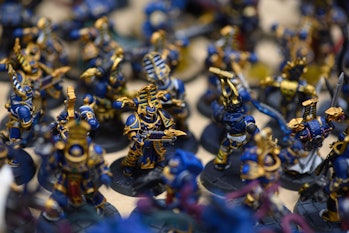 A wargamer's models are arranged before they compete in the Warhammer 40,000 International Team Tour...