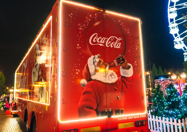 Manchester, UK - An image of Santa Claus drinking Coca-Cola on the back of the company's touring Chr...