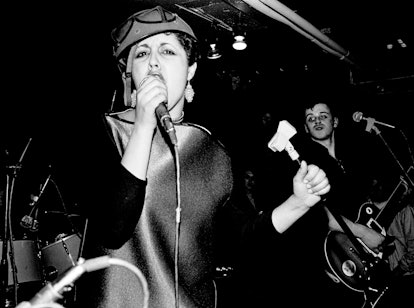 Poly Styrene of punk band X-Ray Spex, performing on stage at one of their first gigs at The Roxy, Lo...