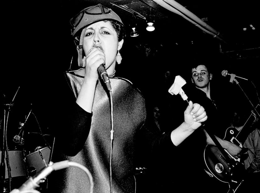 Poly Styrene of punk band X-Ray Spex, performing on stage at one of their first gigs at The Roxy, Lo...