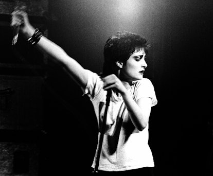Siouxsie Sioux of Siouxsie and the Banshees performs on stage at the Rainbow Theatre, London, Englan...