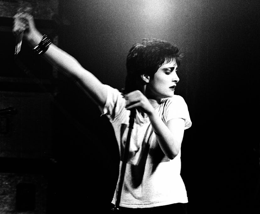 Siouxsie Sioux of Siouxsie and the Banshees performs on stage at the Rainbow Theatre, London, Englan...