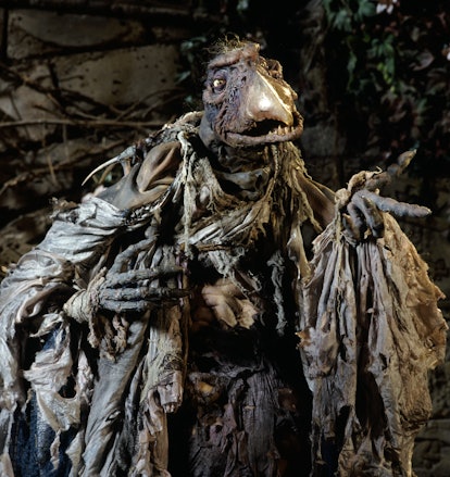 The exiled Skeksis Chamberlain skekSil, in a scene from the animatronic fantasy film 'The Dark Cryst...
