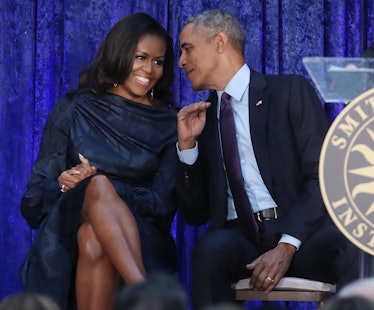 WASHINGTON, DC - FEBRUARY 12:  Former U.S. President Barack Obama and first lady Michelle Obama part...