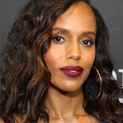 Kerry Washington in burgundy lipstick and highlighted curls attends the Broadway Loyalty Program Aud...