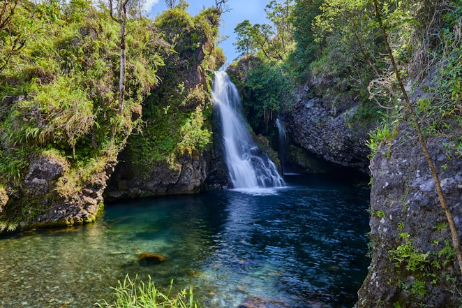 Hanawi waterfall which is situated right by the side of the Road to Hana highway,Hana,Maui,Hawaii,US...