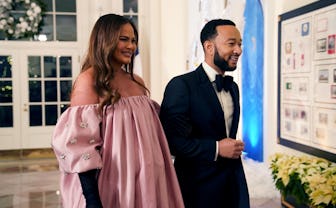 WASHINGTON, DC - DECEMBER 01: John Legend and Chrissy Teigen arrive for the White House state dinne...