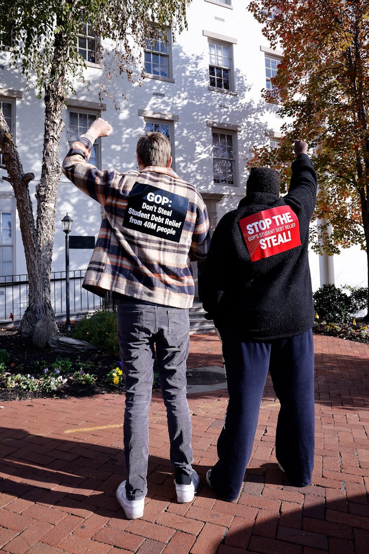 WASHINGTON, DC - NOVEMBER 18: Student loan borrowers protest the GOP outside the Republican National...