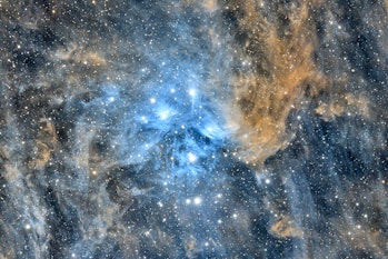 The Pleiades also known as The Seven Sisters or Messier 45, is an asterism and an open star cluster ...