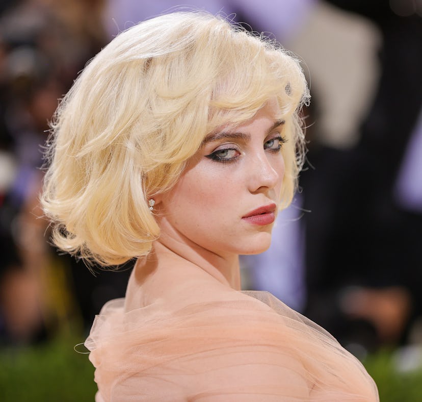 Billie Eilish as a blonde at the 2021 Met Gala, before announcing how much she hates the color.