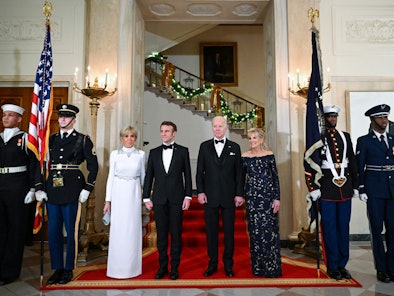US President Joe Biden and First Lady Jill Biden welcomed French President Emmanuel Macron and his w...
