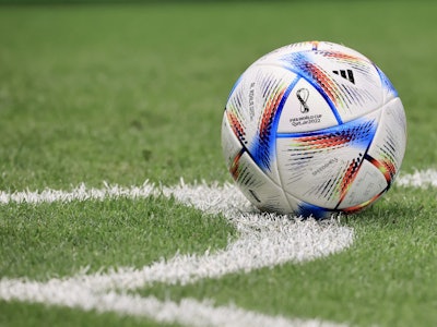 AL WAKRAH, QATAR - NOVEMBER 30: A soccer ball is seen during the FIFA World Cup Qatar 2022 Group D m...
