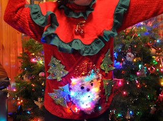 Homemade Christmas ugly sweater with light up Santa
