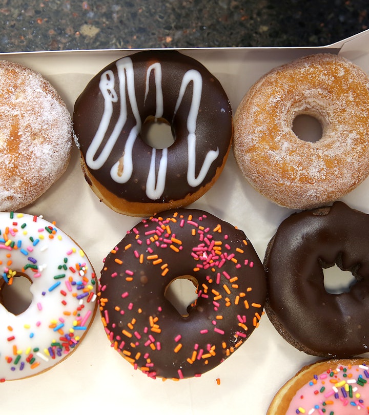 Is Dunkin' open on New Year's? Yes, and you can grab a box of a variety of donuts like this one.