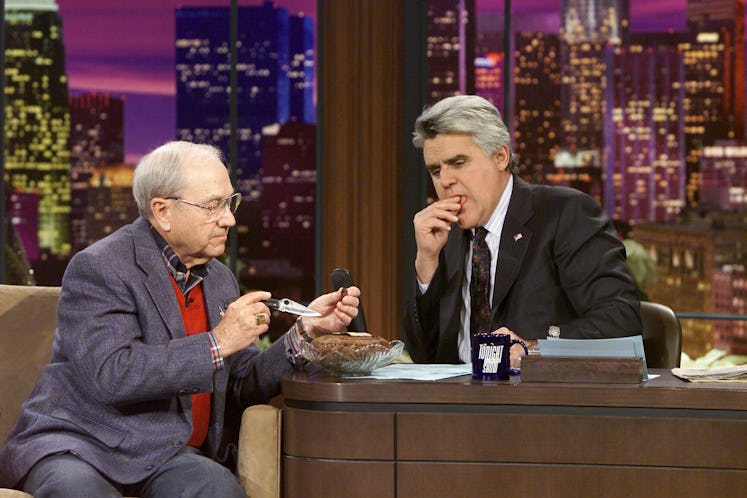 THE TONIGHT SHOW WITH JAY LENO -- Episode 2621 -- Pictured: (l-r) Owner of the world's oldest fruitc...