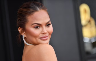 US model Chrissy Teigen arrives for the 64th Annual Grammy Awards at the MGM Grand Garden Arena in L...