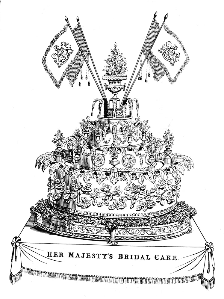 The cake made for the wedding of Queen Victoria and Prince Albert of Saxe-Coburg and Gotha, February...