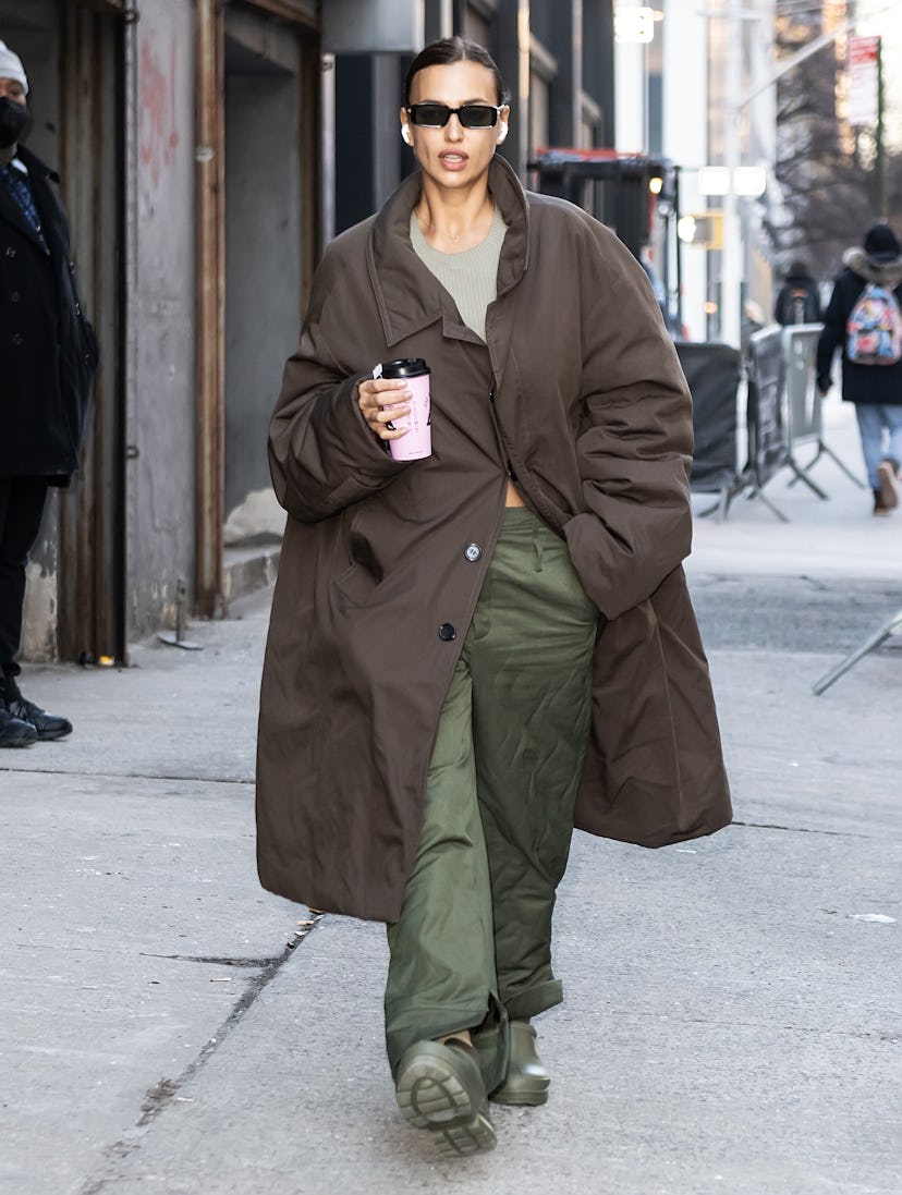 NEW YORK, NEW YORK - FEBRUARY 15:  Model Irina Shayk is seen arriving to the Michael Kors Collection...