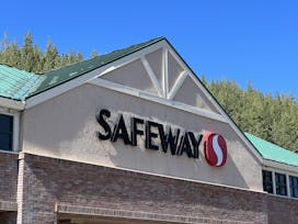 Facade of Safeway supermarket, in a story answering the question, "Is Safeway open on new years day?...