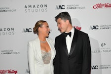 Colin Jost and Scarlett Johansson at the American Cinematheque Awards honoring Scarlett Johansson at...