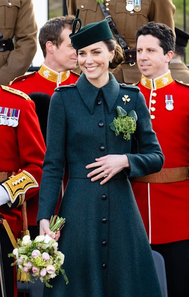 Catherine, Duchess of Cambridge attends the 1st Battalion Irish Guards' St. Patrick's Day Parade.