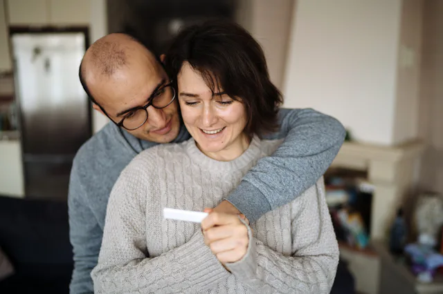 Joyful with positive pregnancy