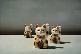The maneki-neko (literally "beckoning cat") is a common Japanese figurine (lucky charm, talisman) wh...