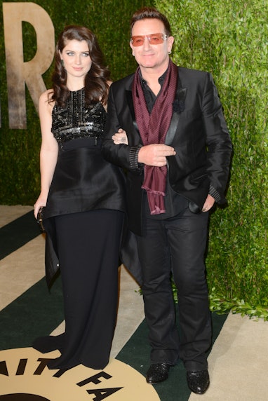 Eve Hewson (L) and Bono attend Vanity Fair's 19th annual Oscars party at the Sunset Tower Hotel. (Ph...