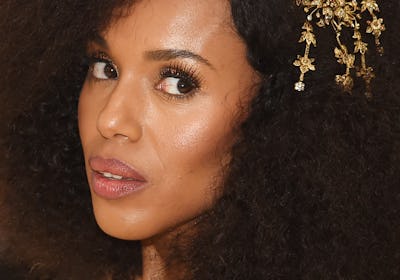 Kerry Washington big Afro with jeweled hair clip at Met Gala 2018, the Heavenly Bodies: Fashion & Th...