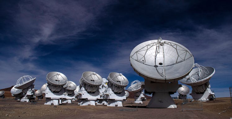 View of radio telescope antennas of the Atacama Large Millimeter/submillimeter Array (ALMA) project,...