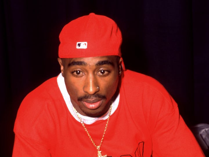 American rapper, songwriter, and actor Tupac Shakur (1971-1996), poses for a portrait during the 199...