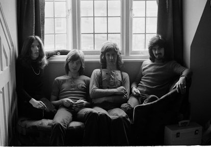 British rock group Badfinger, London, February 1971. Left to right: Tommy Evans (1947 - 1983), Joey ...