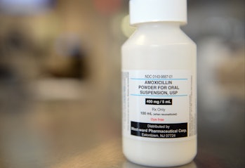 Antibiotic resistence  A suspension of the common antibiotic Amoxicillin Trihydrate in the pharmacy ...