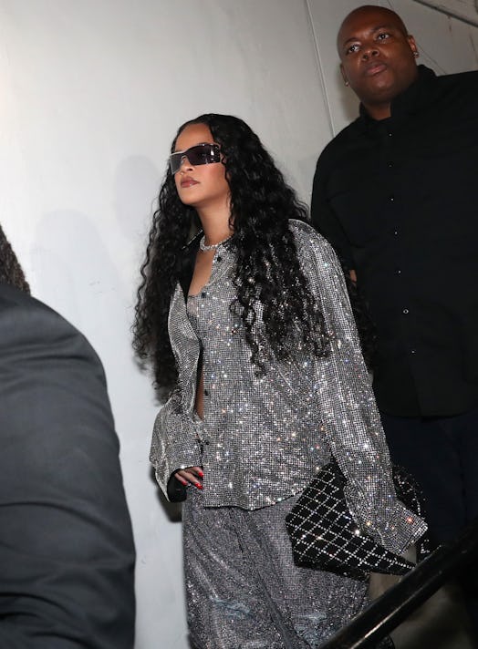 Rihanna wearing a sparkly outfit at the Miami Art Basel 2022.