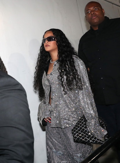 Rihanna wearing a sparkly outfit at the Miami Art Basel 2022.