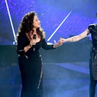 Gloria Estefan (L) and her daughter Emily Estefan perform onstage at Q85: A Musical Celebration for ...