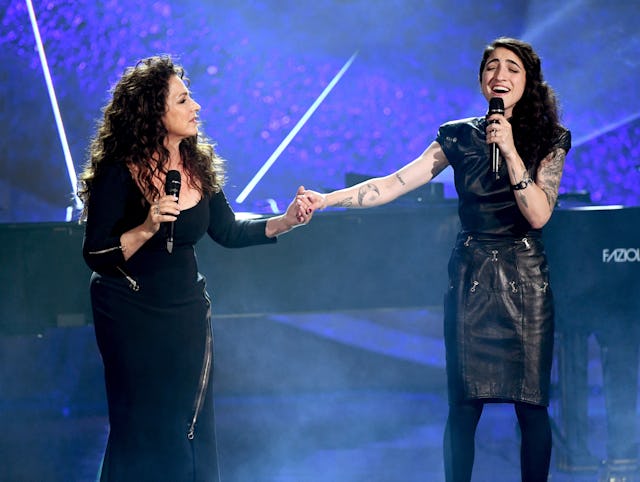 Gloria Estefan (L) and her daughter Emily Estefan perform onstage at Q85: A Musical Celebration for ...