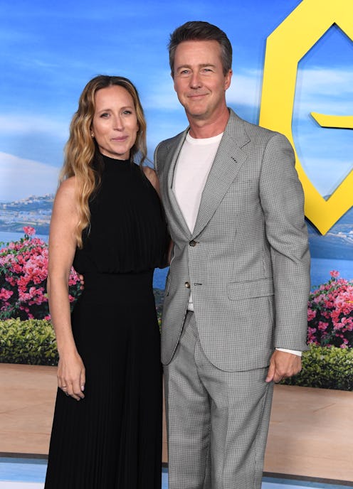 Shauna Robertson and Edward Norton arrives at the Premiere Of "Glass Onion: A Knives Out Mystery"