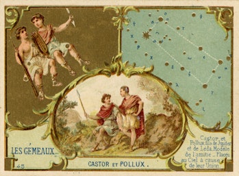 Gemini. Castor and Pollux. Constellations. Collectors card (Photo by Culture Club/Bridgeman via Gett...