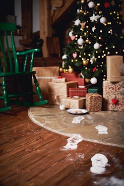 living room with santa footprints on the snow 