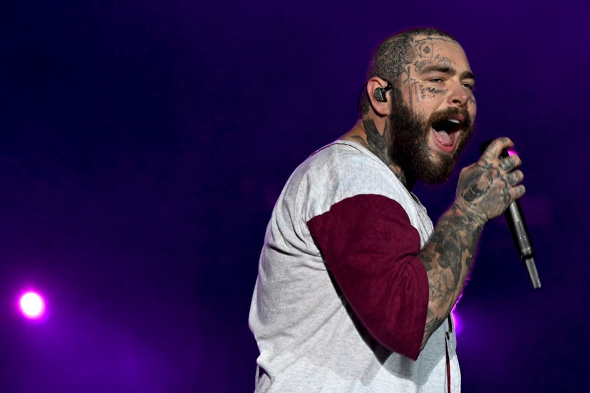US rapper Post Malone performs on the Main stage of the Rock in Rio music festival.