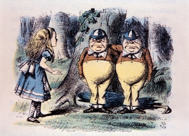 Tweedle Dum And Tweedle Dee, Through the Looking Glass by Lewis Carroll, Hand-Colored Illustration b...