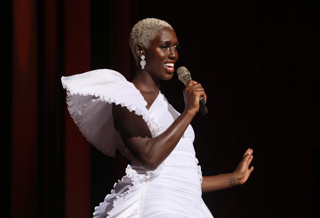 Jodie Turner-Smith speaks on stage during The Fashion Awards 2022 at the Royal Albert Hall on Decemb...