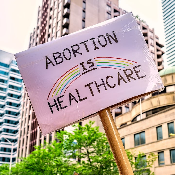 Abortion Is Healthcare sign. The AP Style Guide has advised journalists not to use the terms "fetal ...