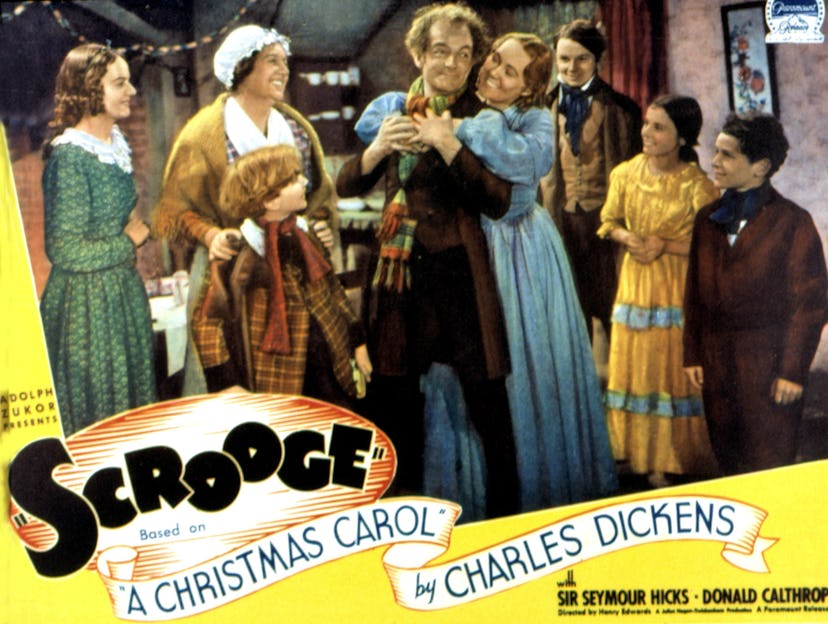 Scrooge, lobbycard, Eve Gray, Barbara Everest, Philip Frost, Donald Calthrop, Robert Cochran, 1935. ...