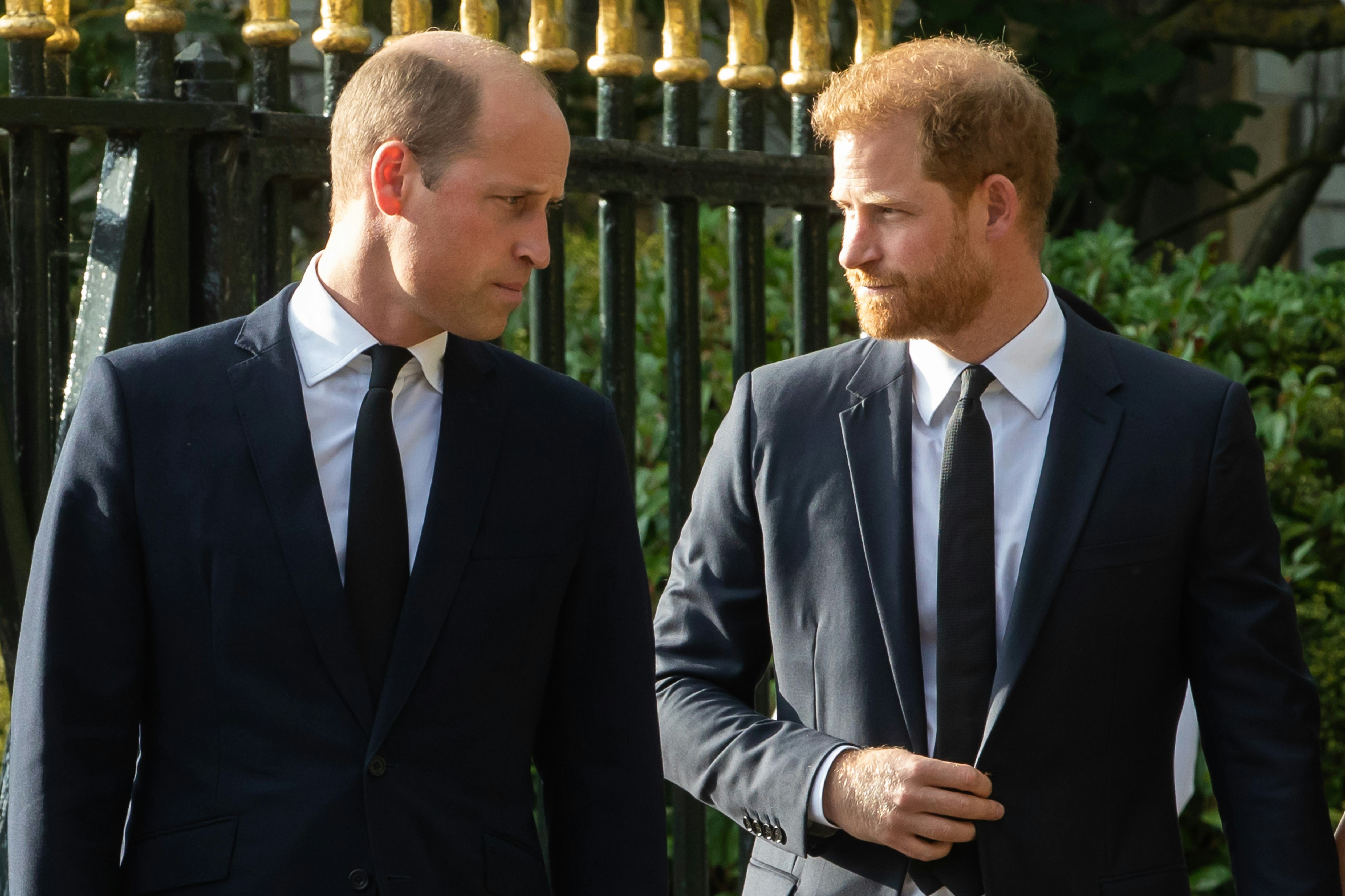 Prince William, the new Prince of Wales, and Prince Harry, the Duke of Sussex, arrive to view floral&hellip;