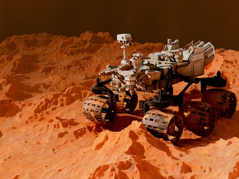 3D rendered Mars rover on a planet surface. Martian concept