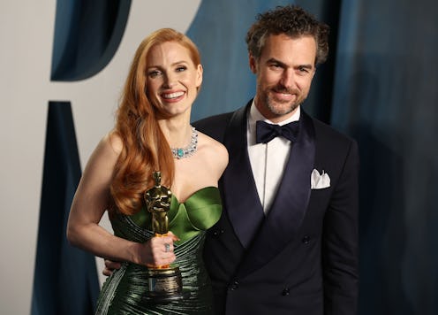 BEVERLY HILLS, CALIFORNIA - MARCH 27: (L-R) Jessica Chastain and Gian Luca Passi de Preposulo attend...