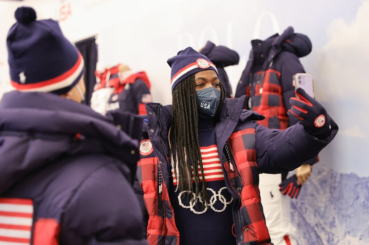 Olympian Maame Biney gets fitted in Polo Ralph Lauren ahead and takes a selfie to post with Olympic ...