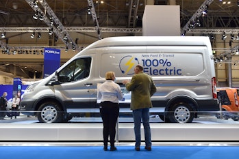 BIRMINGHAM, ENGLAND - SEPTEMBER 02: A new Ford 100% all electric E-Transit van is displayed during t...